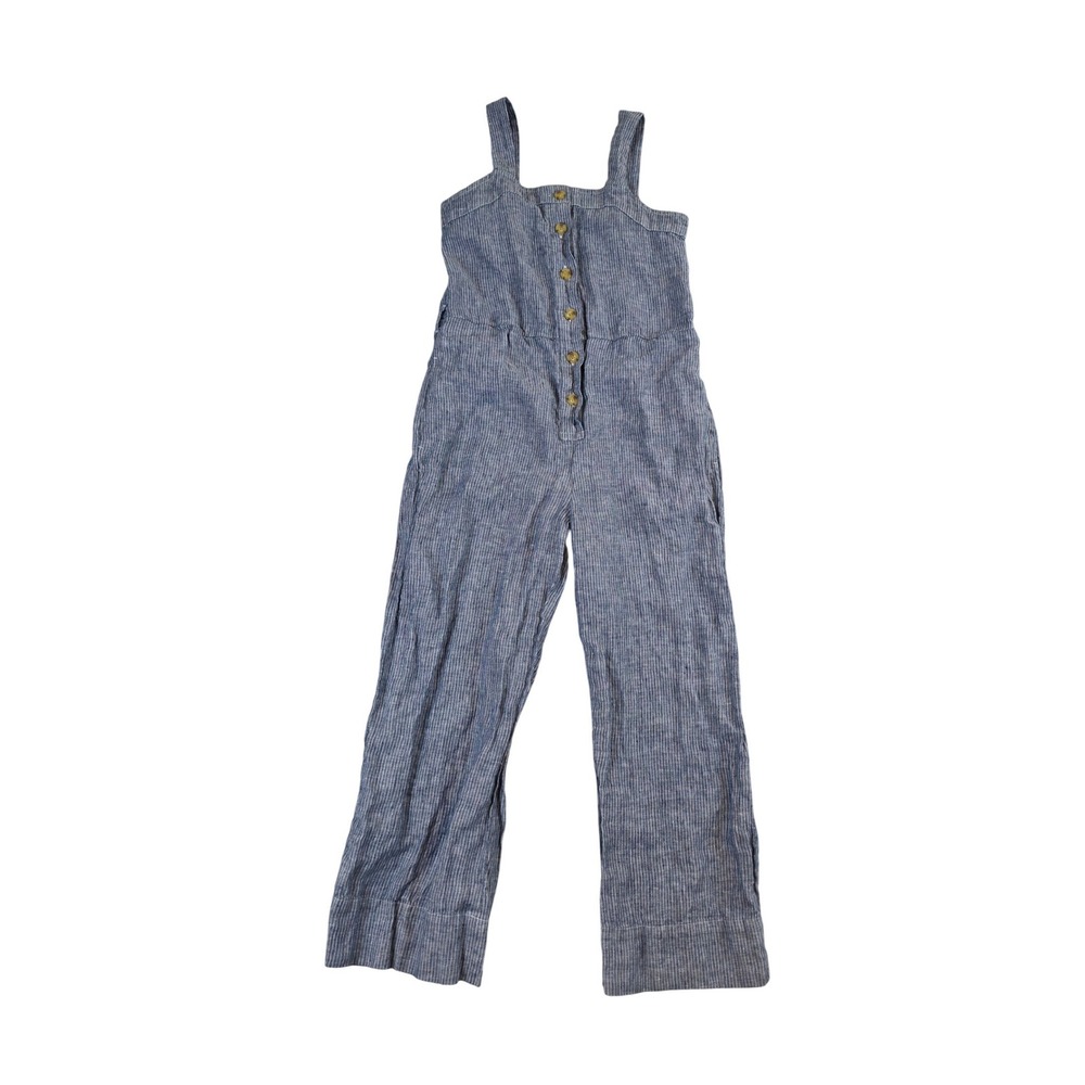 Everlane Womens Blue White Railroad Striped 100% Linen Button Jumpsuit sz 0